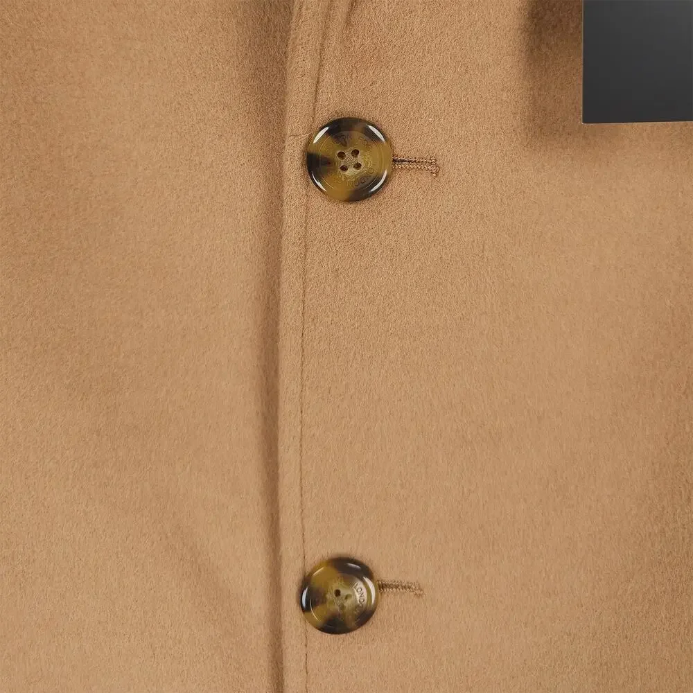 London Fog Signature Mens Classic Fit Overcoat 38S Beige Camel Solid Wool Blend